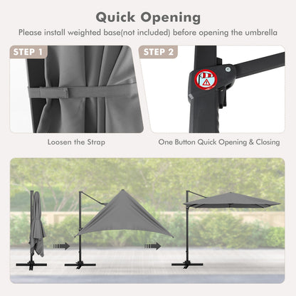 9.5 Feet Square Patio Cantilever Umbrella with 360° Rotation-Gray