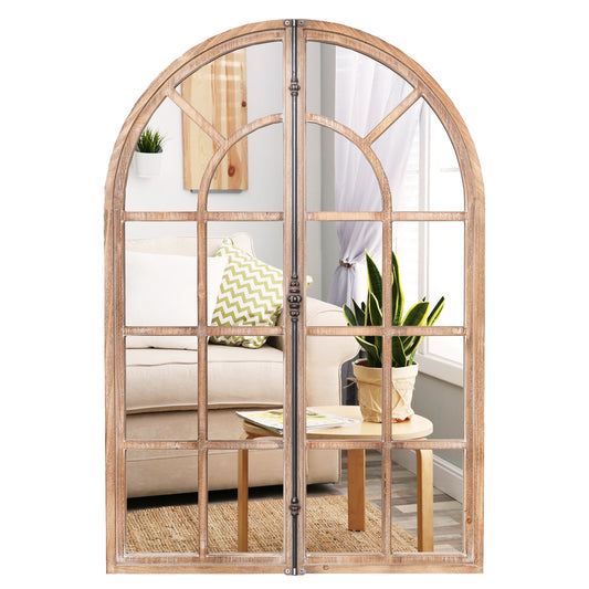 Arched Window Pane Farmhouse Wall Mounted Decorative Mirror-Nature Kids Crystal