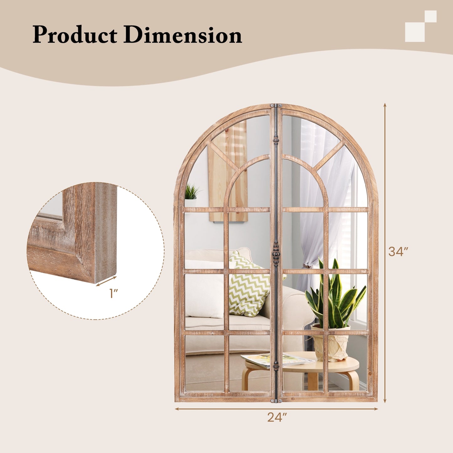 Arched Window Pane Farmhouse Wall Mounted Decorative Mirror-Nature Kids Crystal