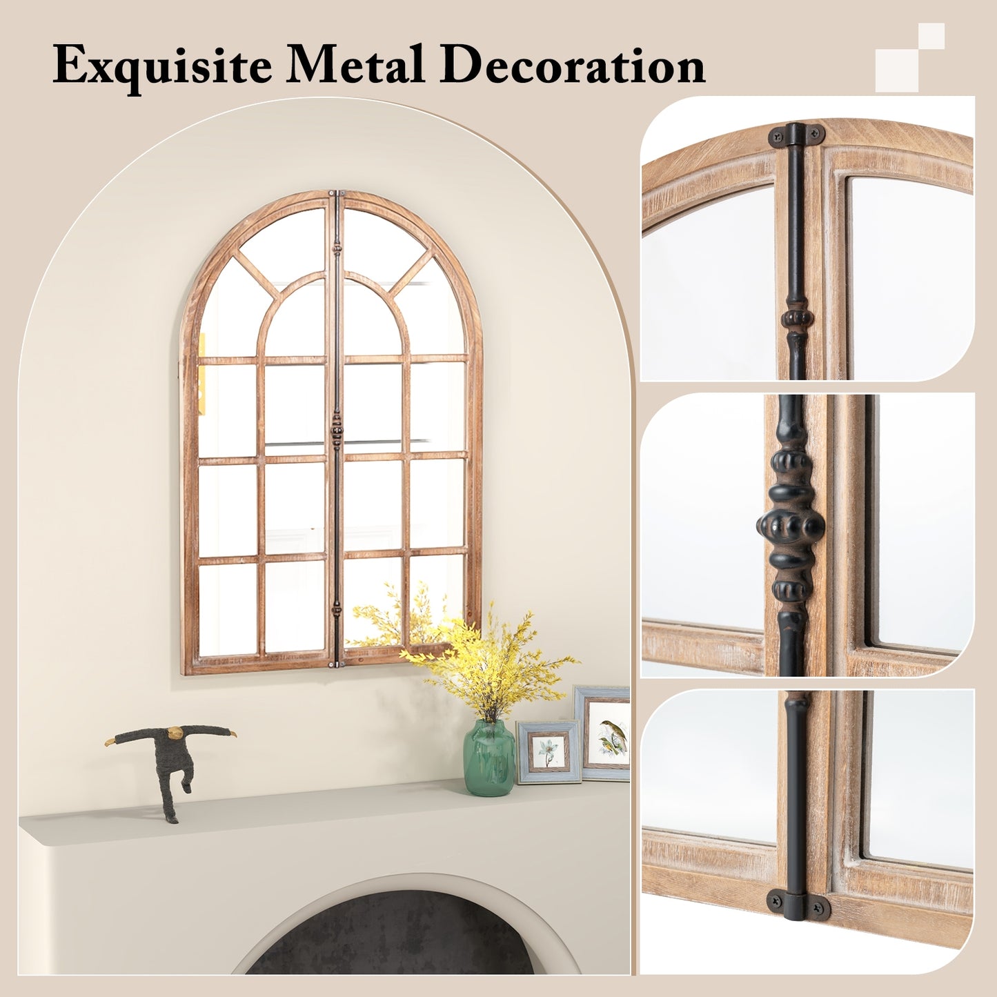 Arched Window Pane Farmhouse Wall Mounted Decorative Mirror-Nature Kids Crystal