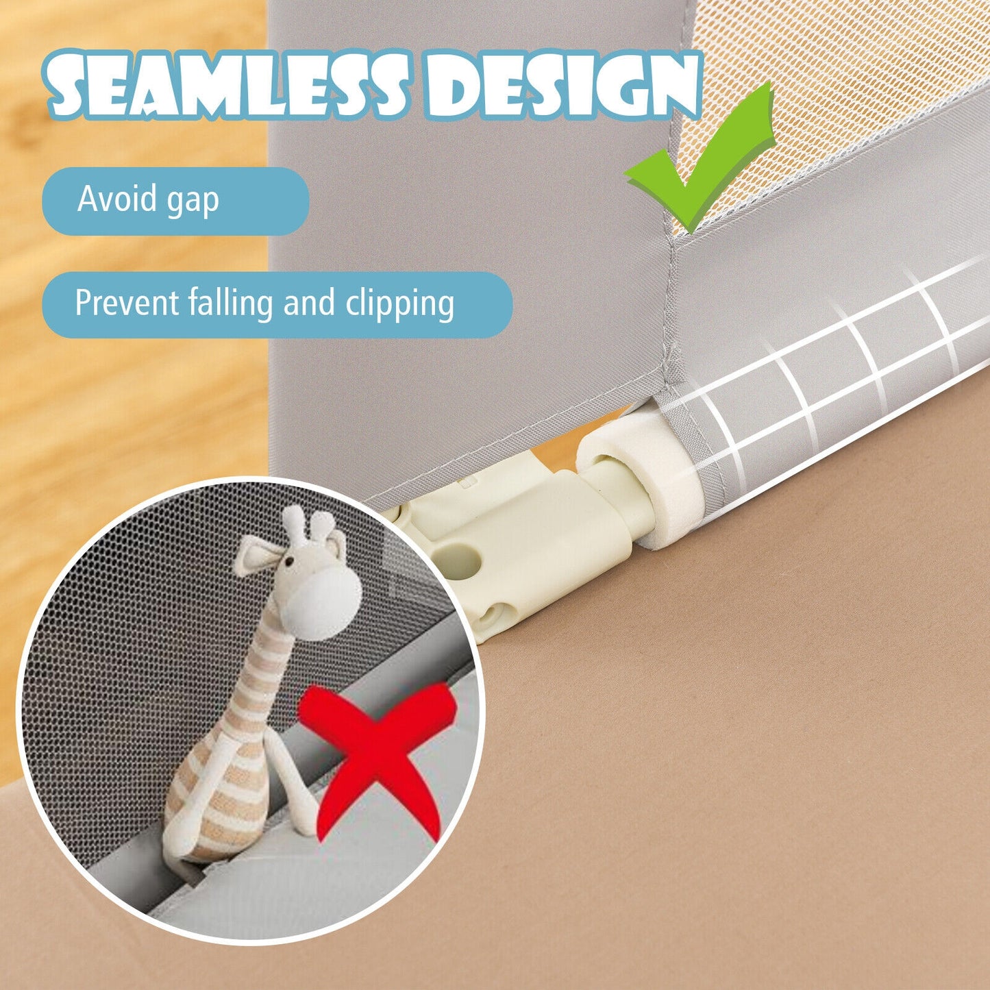Vertical Lifting Baby Bedrail Guard with Double Safety Child Lock Kids Crystal
