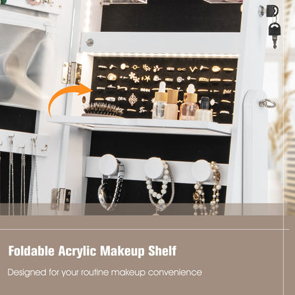 47 Inch Lockable Jewelry Cabinet Armoire with 3-Color LED Lights-White