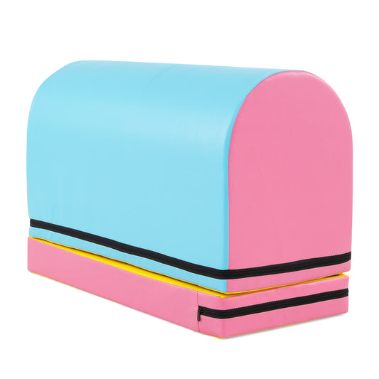 Gymnastics Vaulting Box with Detachable Mat Carrying Handle for Kids-Blue Kids Crystal