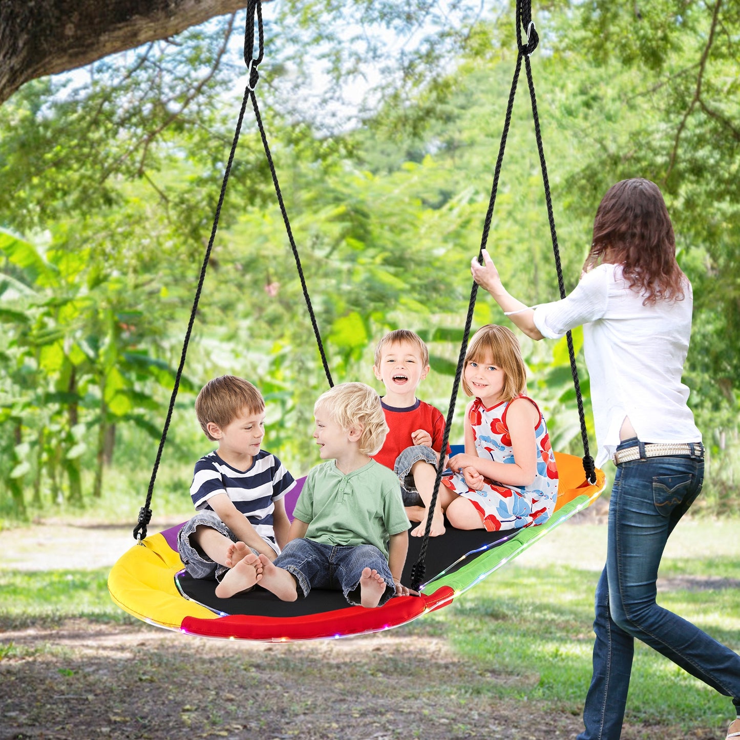 60 Inches Saucer Swing with LED Lights for Kids and Adults-Multicolor Kids Crystal