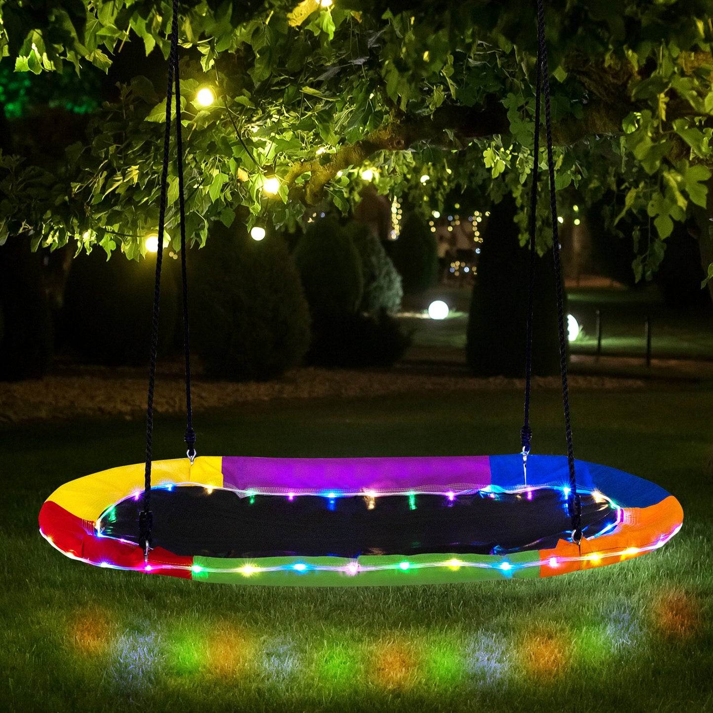 60 Inches Saucer Swing with LED Lights for Kids and Adults-Multicolor Kids Crystal