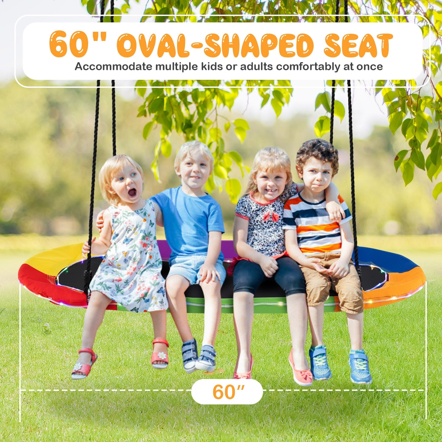 60 Inches Saucer Swing with LED Lights for Kids and Adults-Multicolor Kids Crystal