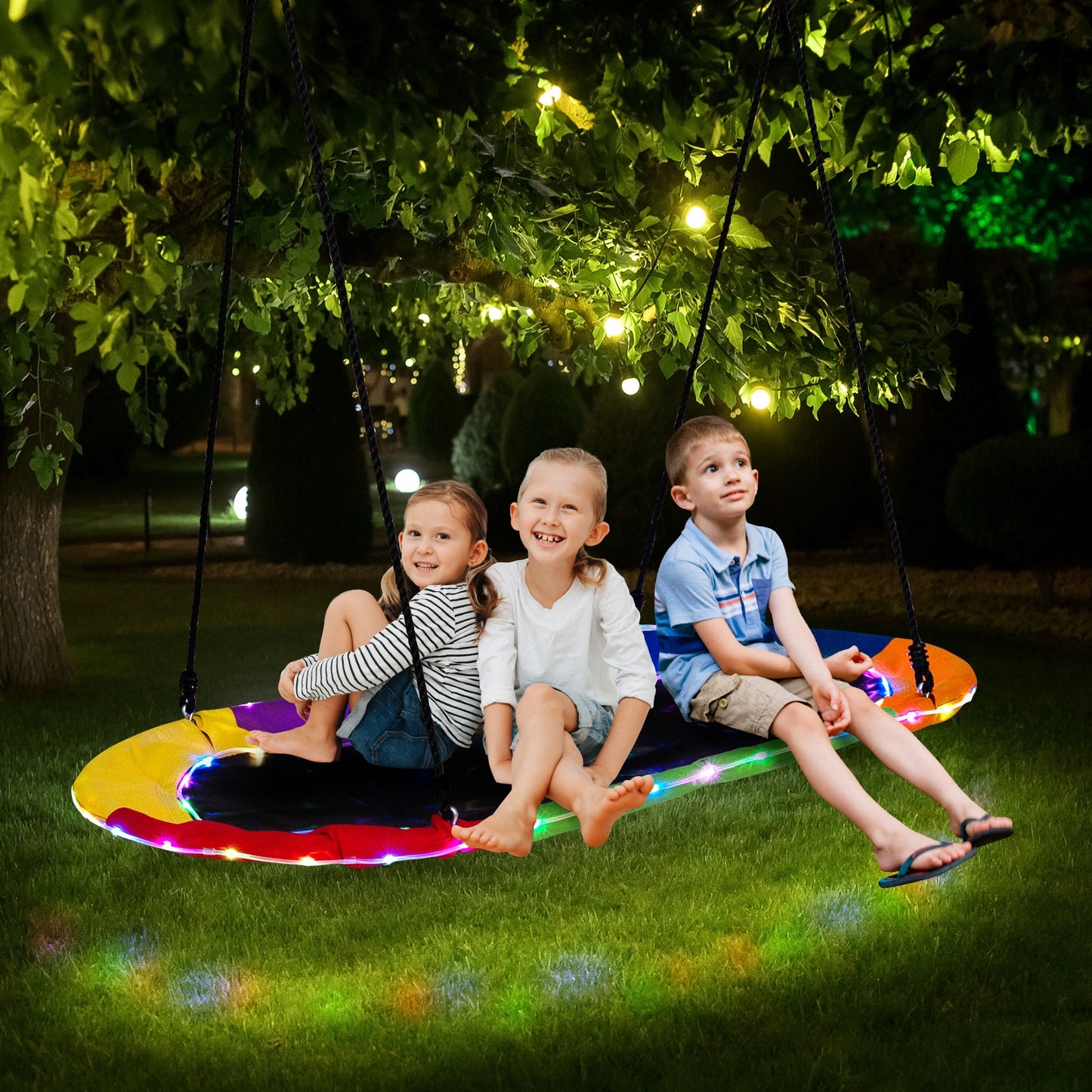 60 Inches Saucer Swing with LED Lights for Kids and Adults-Multicolor Kids Crystal
