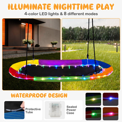 60 Inches Saucer Swing with LED Lights for Kids and Adults-Multicolor