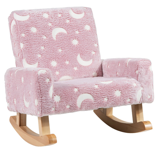 Kids Rocking Chair Upholstered Flannel Children Rocker with Solid Poplar Wood Rocking Feet-Pink Kids Crystal