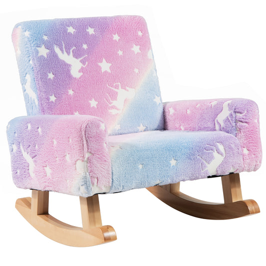 Kids Rocking Chair Upholstered Flannel Children Rocker with Solid Poplar Wood Rocking Feet-Multicolor Kids Crystal