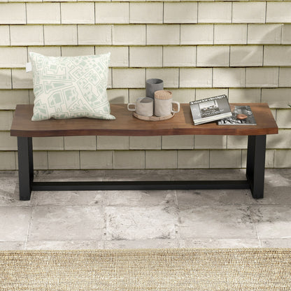 56.5 Inches Wood Dining Bench with Wavy Edge and Adjustable Footpads-Coffee