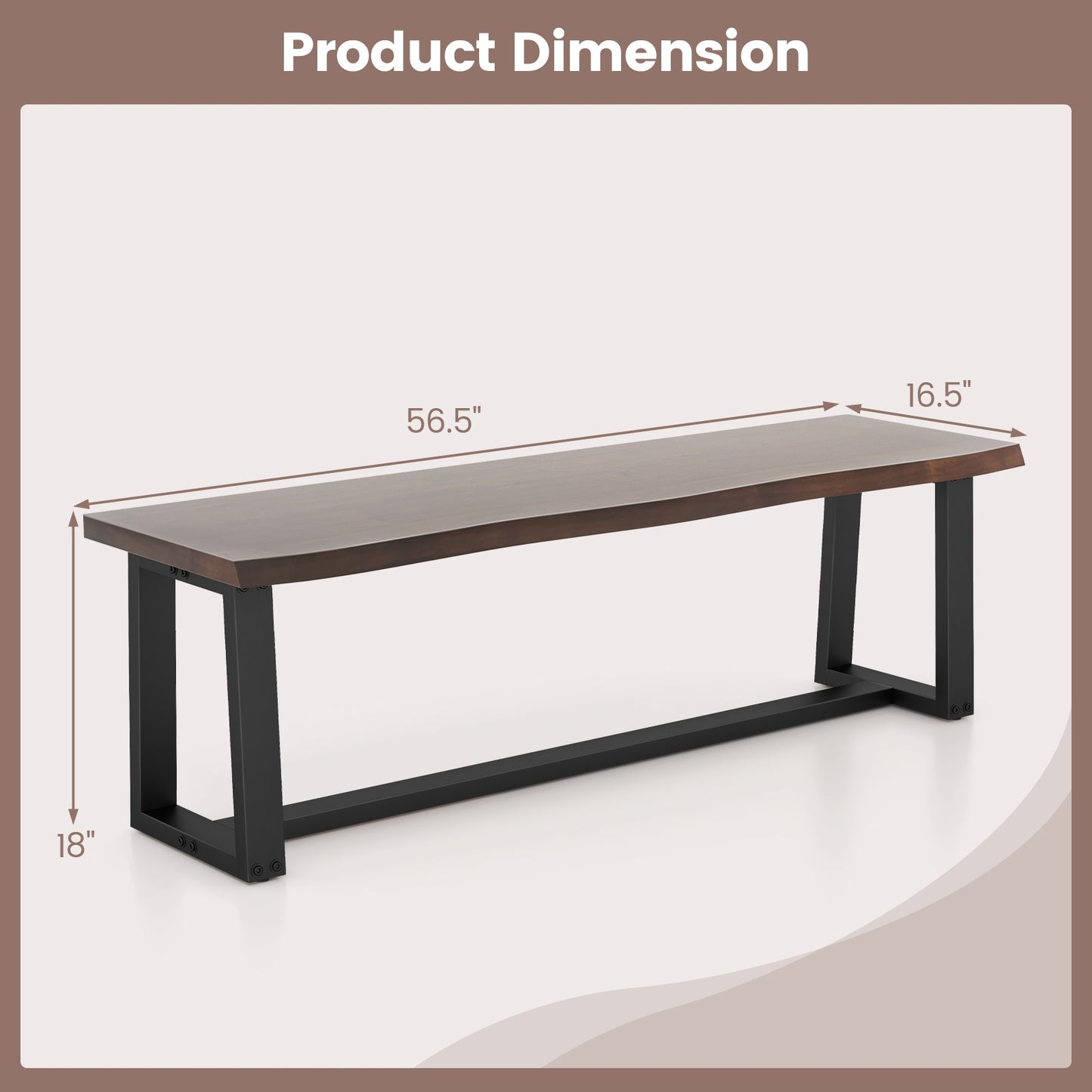 56.5 Inches Wood Dining Bench with Wavy Edge and Adjustable Footpads-Coffee Kids Crystal