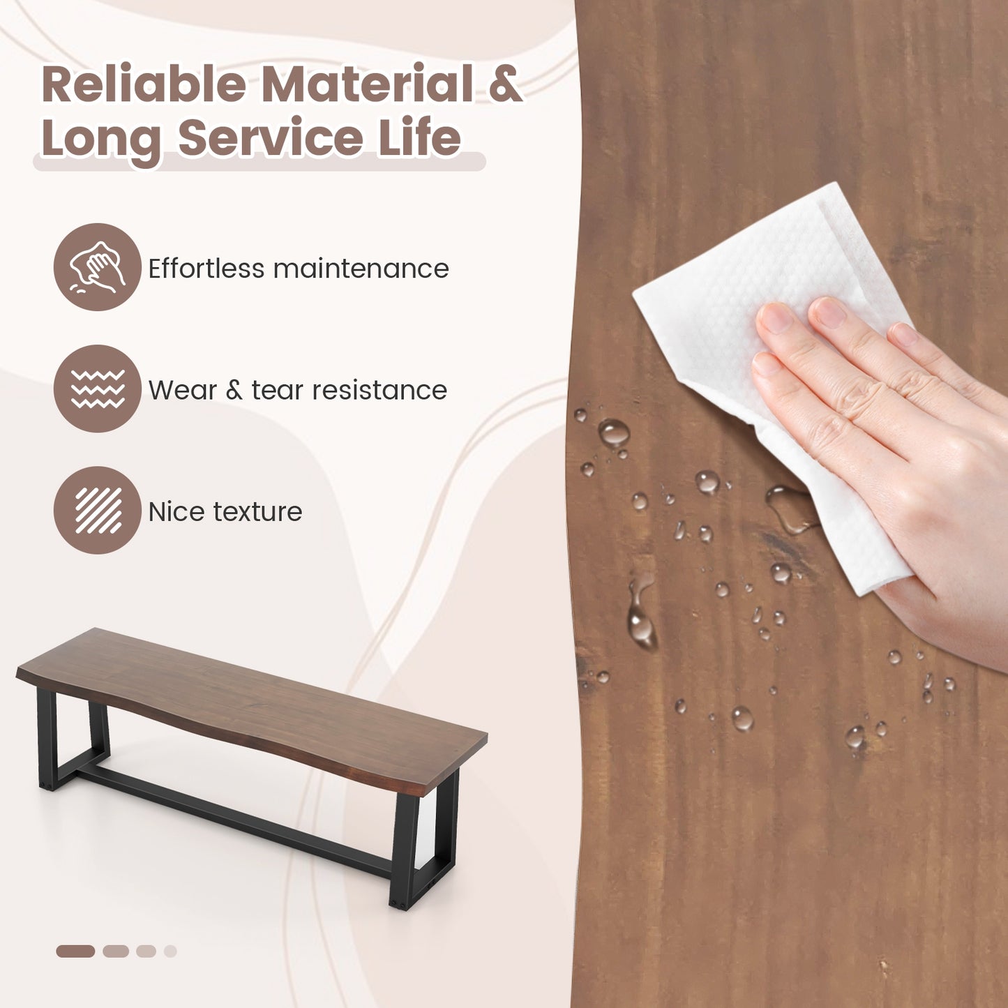 56.5 Inches Wood Dining Bench with Wavy Edge and Adjustable Footpads-Coffee Kids Crystal