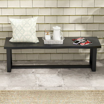 56.5 Inches Wood Dining Bench with Wavy Edge and Adjustable Footpads-Black
