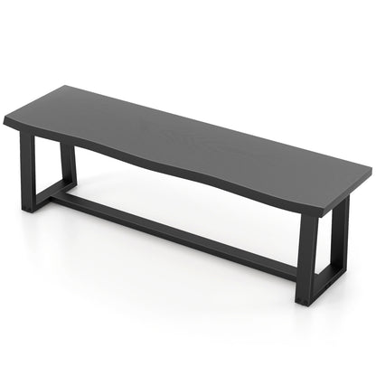 56.5 Inches Wood Dining Bench with Wavy Edge and Adjustable Footpads-Black