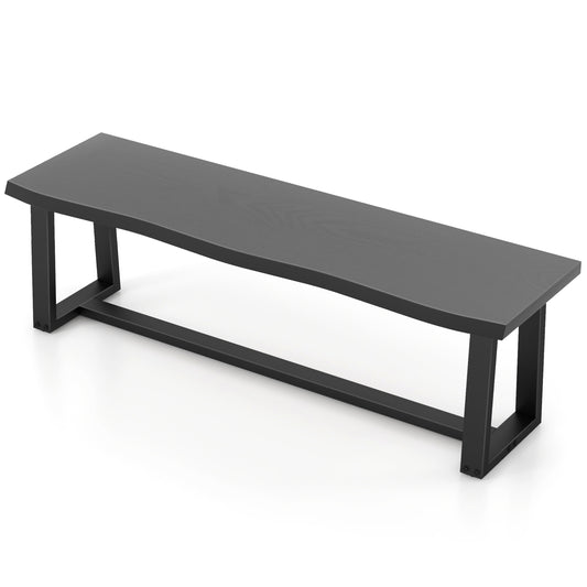 56.5 Inches Wood Dining Bench with Wavy Edge and Adjustable Footpads-Black Kids Crystal