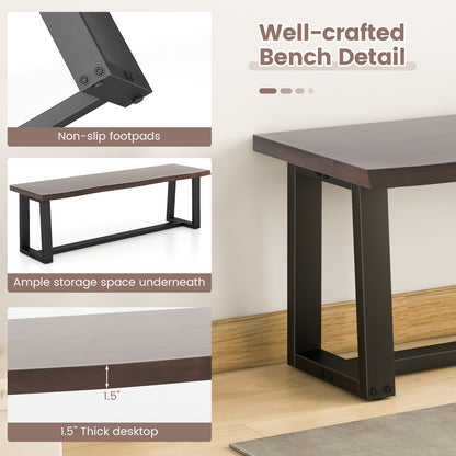 56.5 Inches Wood Dining Bench with Wavy Edge and Adjustable Footpads-Coffee