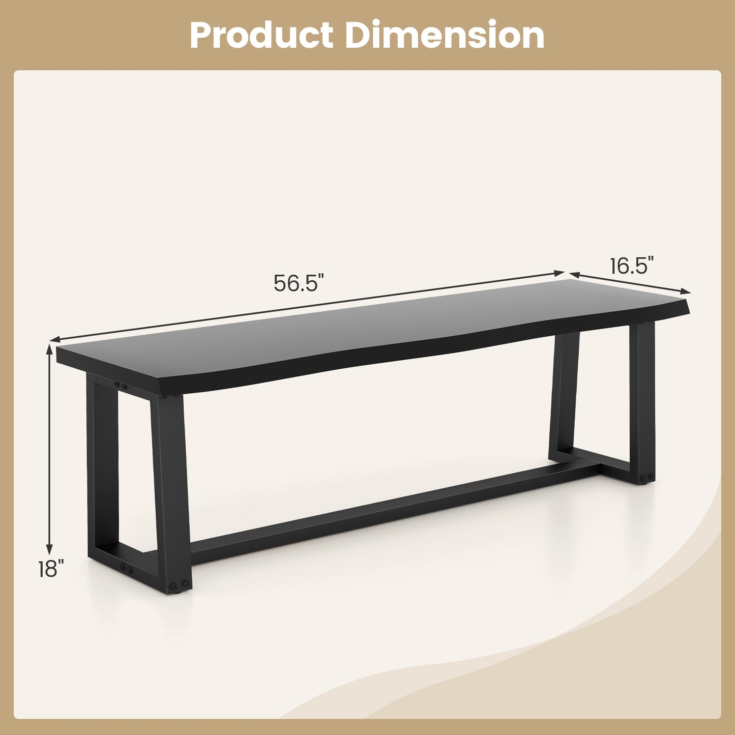 56.5 Inches Wood Dining Bench with Wavy Edge and Adjustable Footpads-Black Kids Crystal