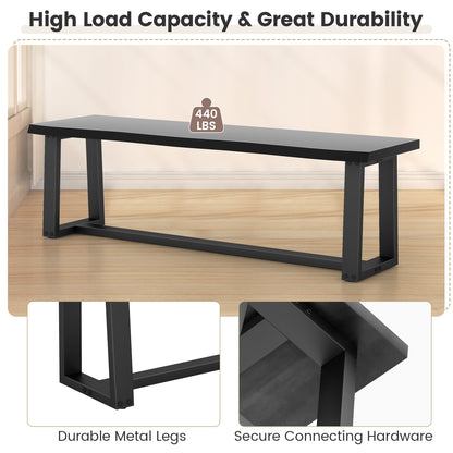 56.5 Inches Wood Dining Bench with Wavy Edge and Adjustable Footpads-Black
