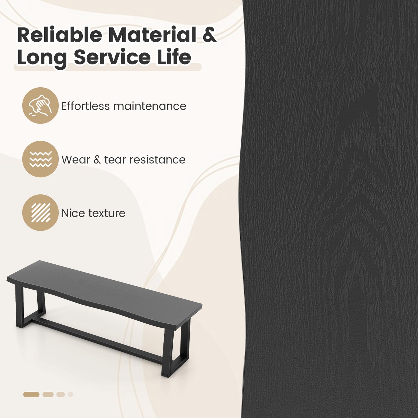 56.5 Inches Wood Dining Bench with Wavy Edge and Adjustable Footpads-Black Kids Crystal