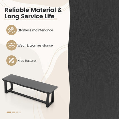 56.5 Inches Wood Dining Bench with Wavy Edge and Adjustable Footpads-Black