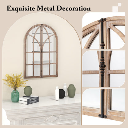 Arched Window Pane Mirror Wall Mounted for Living Room and Entryway-Natural