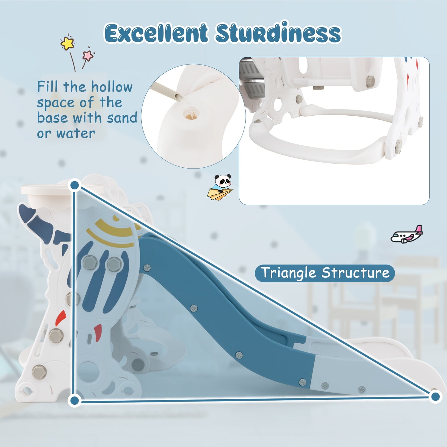 4-in-1 Kids Slide and Swing Set with Basketball Hoop-Blue Kids Crystal