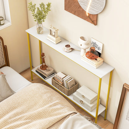 44 Inch Console Table with Shelf with Dual Anti-Tipping Kits-White