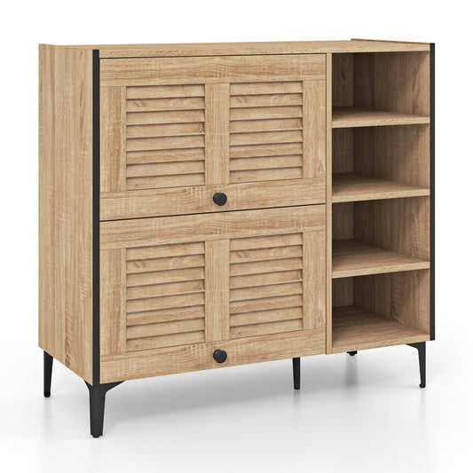 Shoe Rack Organizer with Flip-up See-through Doors and Adjustable Shelves-Oak Kids Crystal