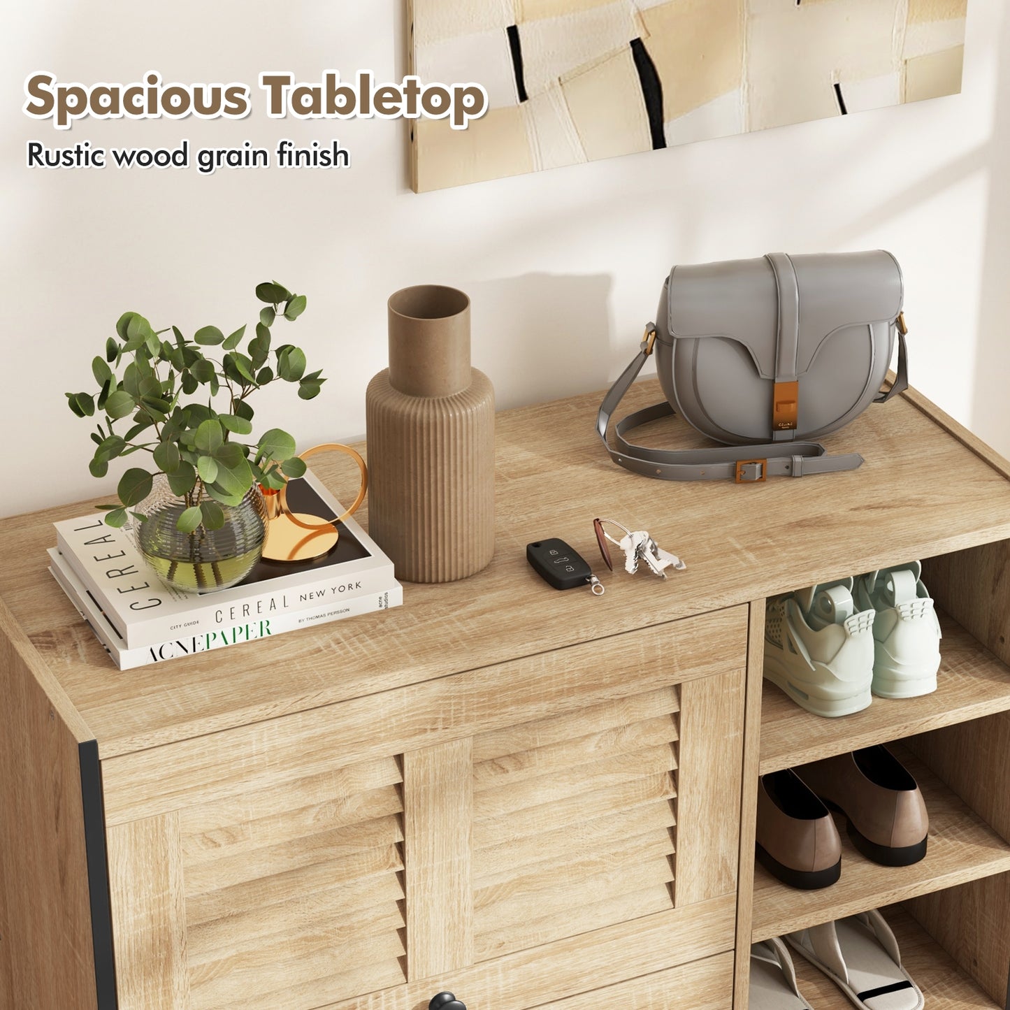Shoe Rack Organizer with Flip-up See-through Doors and Adjustable Shelves-Oak Kids Crystal