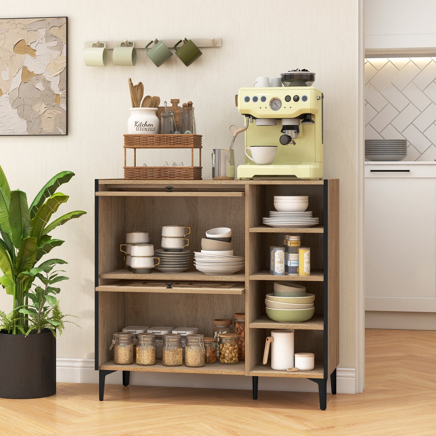 Rustic Shoe Cabinet with Flip-up See-through Doors and Adjustable Shelves-Oak Kids Crystal