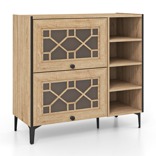 Rustic Shoe Cabinet with Flip-up See-through Doors and Adjustable Shelves-Oak Kids Crystal