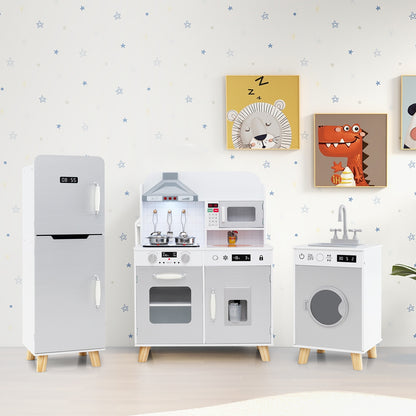 Kids Kitchen Playset 3-in-1 with Refrigerator and Washing Machine-Gray
