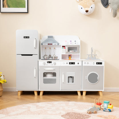 Kids Kitchen Playset 3-in-1 with Refrigerator and Washing Machine-Gray