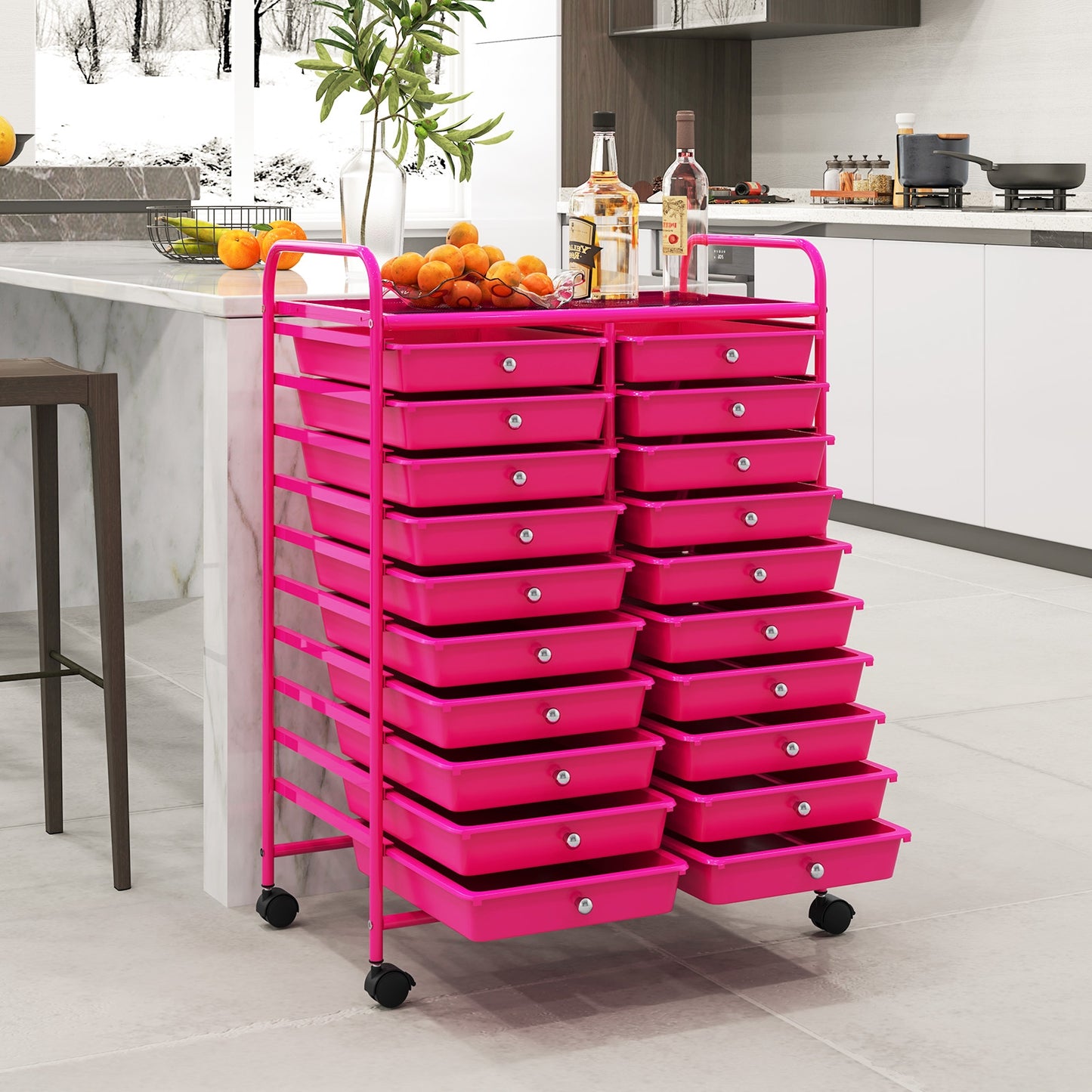 20 Removable Drawers Rolling Storage Cart Studio Organizer-Pink Kids Crystal