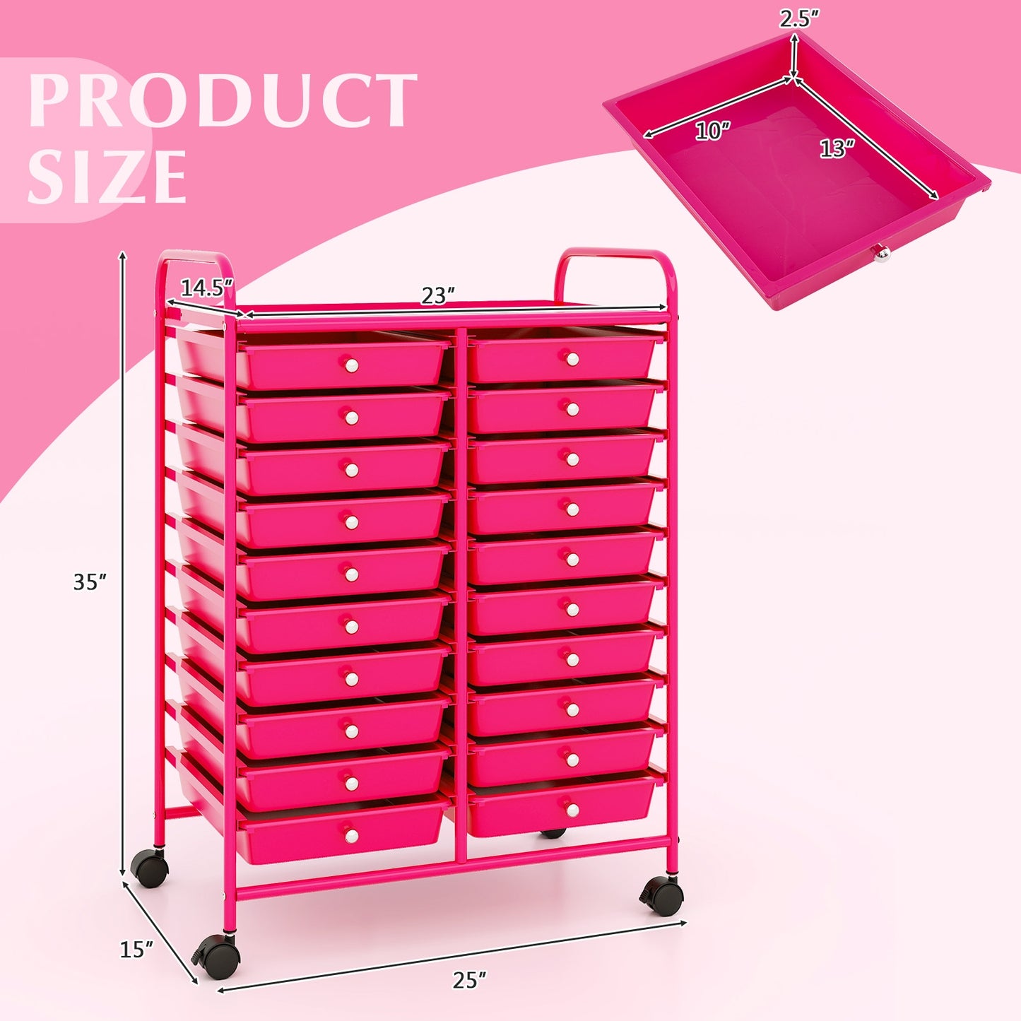 20 Removable Drawers Rolling Storage Cart Studio Organizer-Pink Kids Crystal