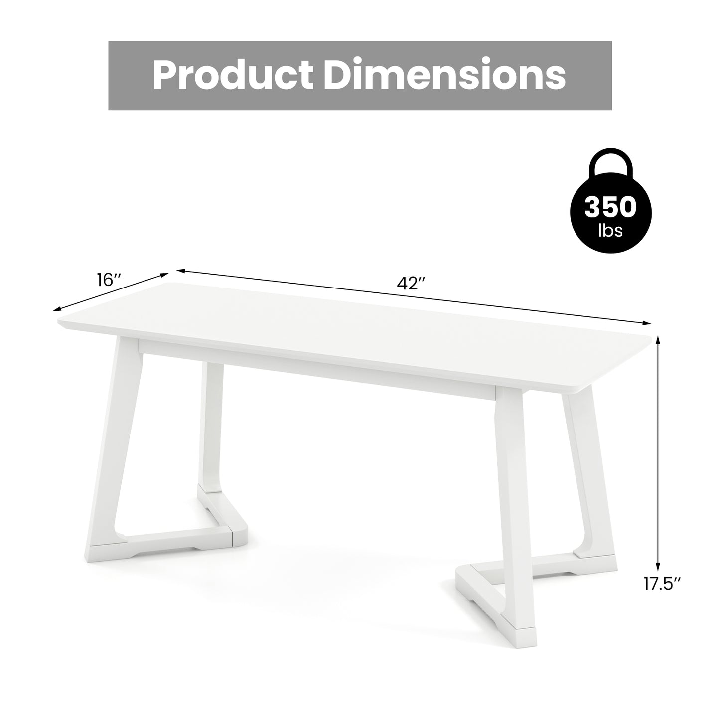 42 Inch Modern Entryway Bench Long Dining Bench with Rubber Wood Legs-White Kids Crystal