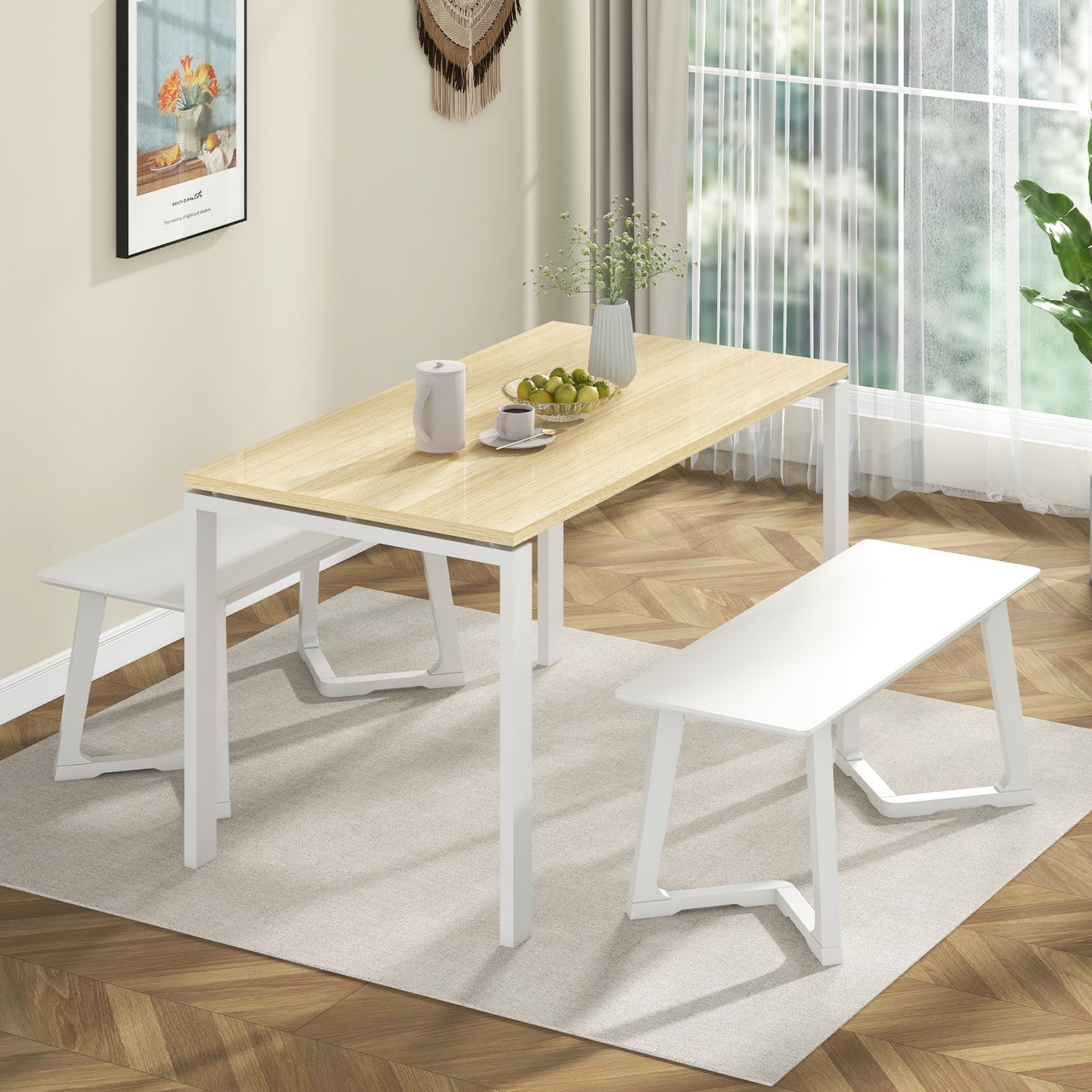 42 Inch Modern Entryway Bench Long Dining Bench with Rubber Wood Legs-White Kids Crystal