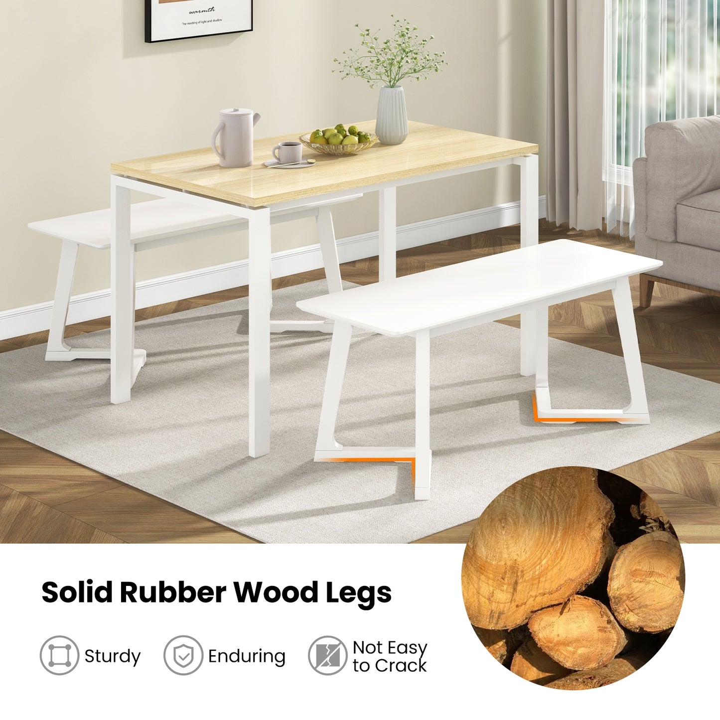 42 Inch Modern Entryway Bench Long Dining Bench with Rubber Wood Legs-White Kids Crystal
