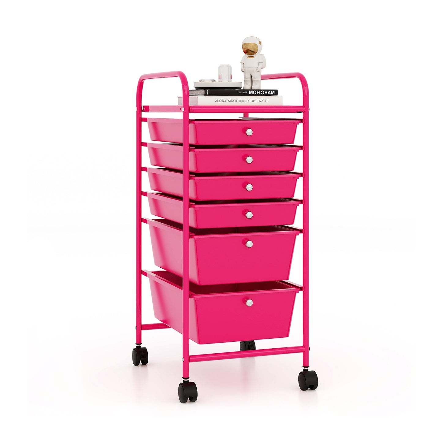 Multifunctional 6 Drawers Rolling Storage Cart Organizer-Rose Red Kids Crystal