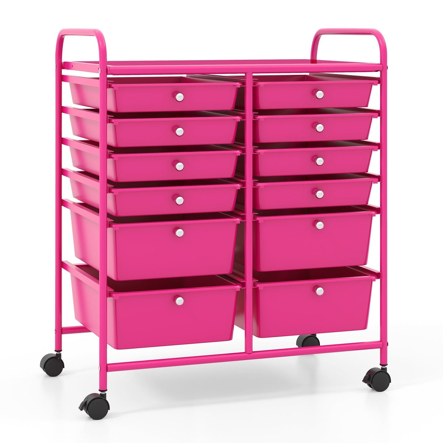 12-Drawer Rolling Storage Cart with Removable Drawers and Lockable Wheels-Rose Red Kids Crystal