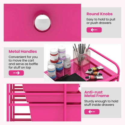 12-Drawer Rolling Storage Cart with Removable Drawers and Lockable Wheels-Rose Red