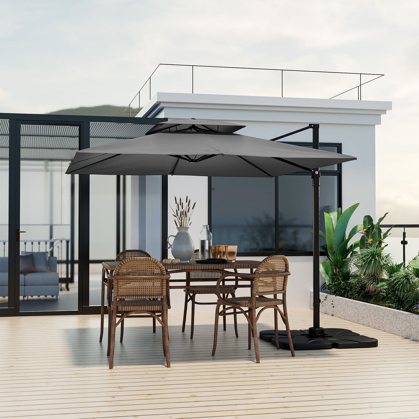 9.5 Feet Cantilever Patio Umbrella with 360° Rotation and Double Top-Gray Kids Crystal