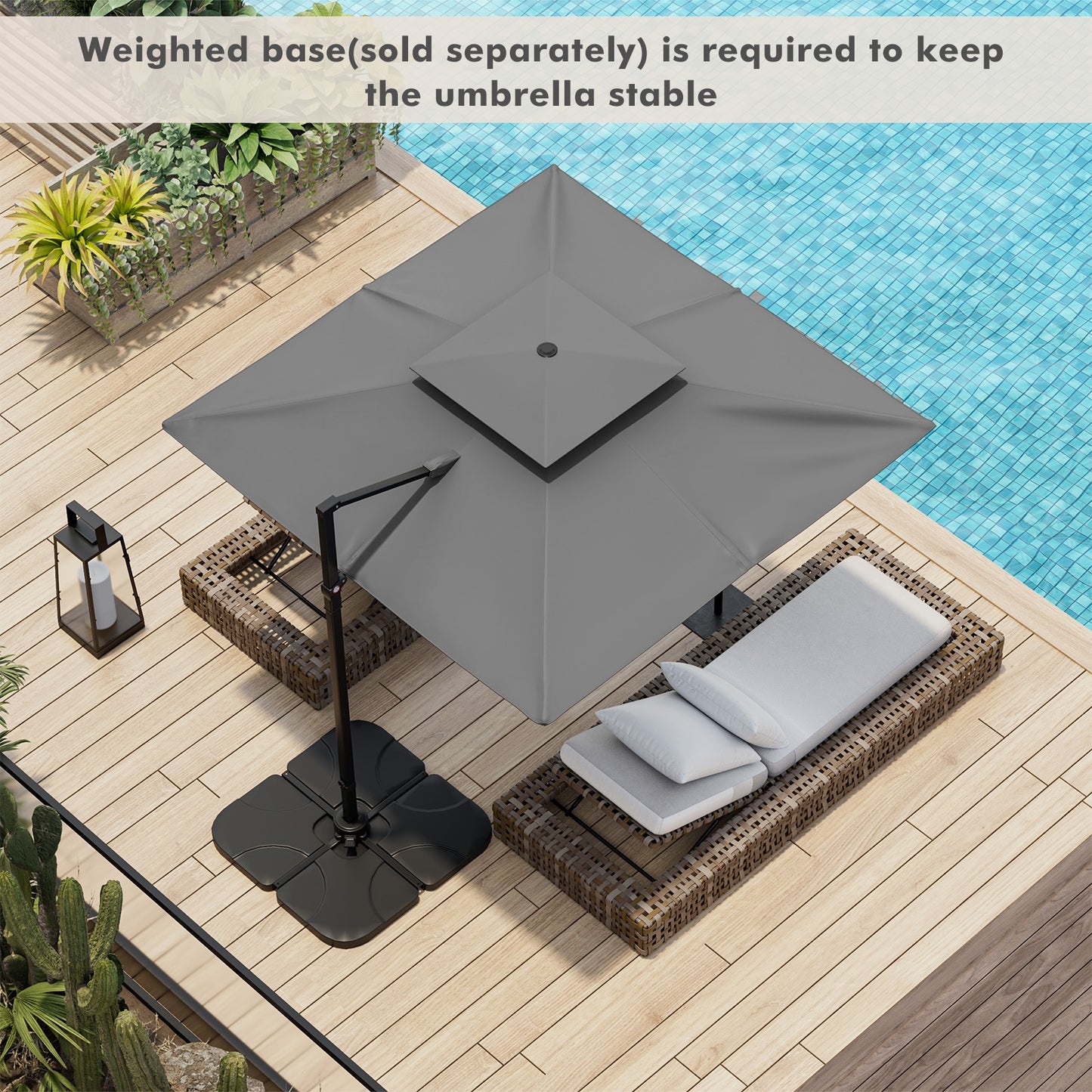 9.5 Feet Cantilever Patio Umbrella with 360° Rotation and Double Top-Gray Kids Crystal