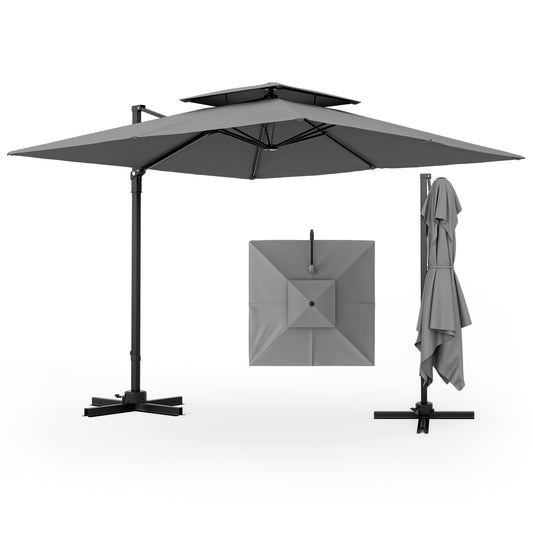 9.5 Feet Cantilever Patio Umbrella with 360° Rotation and Double Top-Gray Kids Crystal