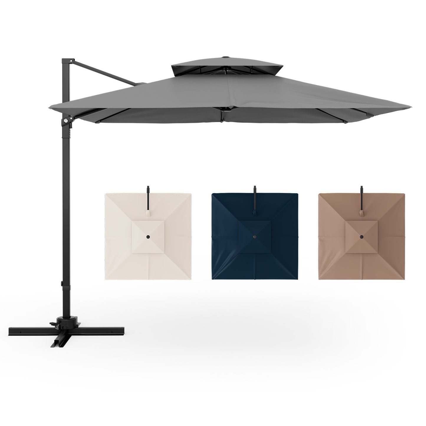9.5 Feet Cantilever Patio Umbrella with 360° Rotation and Double Top-Gray Kids Crystal