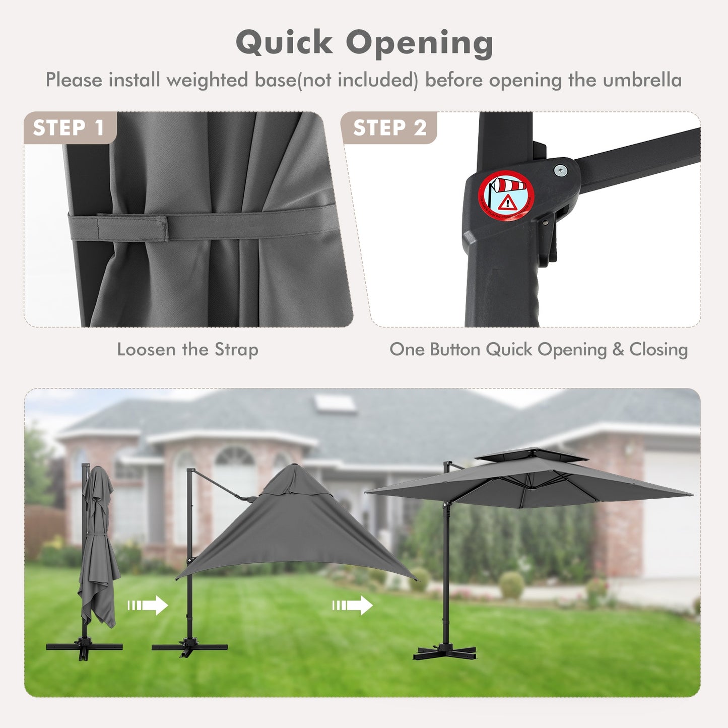 9.5 Feet Cantilever Patio Umbrella with 360° Rotation and Double Top-Gray Kids Crystal