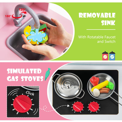 Wooden Pretend Play Kitchen Set for Toddlers-Pink