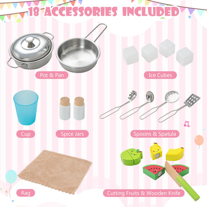 Wooden Pretend Play Kitchen Set for Toddlers-Pink