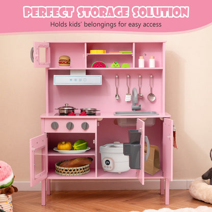 Wooden Pretend Play Kitchen Set for Toddlers-Pink